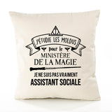 Housse de Coussin Premium Assistant Sociale Ministère Magie Homme - Coton Canvas Fairtrade Beige Idée Cadeau Décoration Canapé