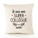 Housse de Coussin Premium Judith Une Super Collègue - Coton Canvas Fairtrade Beige Idée Cadeau Décoration Canapé 40x40