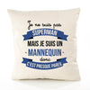 Housse de Coussin Premium Je ne suis Pas superhomme mais Je suis Mannequin Donc C'est Presque pareil - Coton Canvas Fairtrade Beige Idée Cadeau Décoration Canapé 40x40