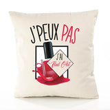 Housse de Coussin Premium Nail Art Version Blanc - Coton Canvas Fairtrade Beige Idée Cadeau Décoration Canapé