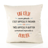 Housse de Coussin Premium Une Célia Aussi géniale - Coton Canvas Fairtrade Beige Idée Cadeau Décoration Canapé