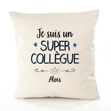 Housse de Coussin Premium Aloïs Un Super Collègue - Coton Canvas Fairtrade Beige Idée Cadeau Décoration Canapé
