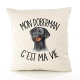 Housse de Coussin Premium Doberman - Coton Canvas Fairtrade Beige Idée Cadeau Décoration Canapé