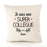 Housse de Coussin Premium Sara Une Super Collègue - Coton Canvas Fairtrade Beige Idée Cadeau Décoration Canapé