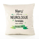 Housse de Coussin Premium Merci Neurologue Inoubliable Femme - Coton Canvas Fairtrade Beige Idée Cadeau Décoration Canapé