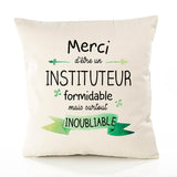 Housse de Coussin Premium Merci Instituteur Inoubliable - Coton Canvas Fairtrade Beige Idée Cadeau Décoration Canapé