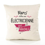 Housse de Coussin Premium Merci Électricienne Géniale - Coton Canvas Fairtrade Beige Idée Cadeau Décoration Canapé