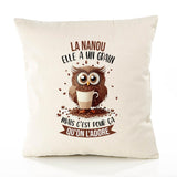 Housse de Coussin Premium La Nanou Chouette Grain - Coton Canvas Fairtrade Beige Idée Cadeau Décoration Canapé 40x40