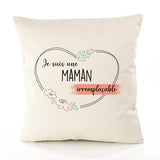 Housse de Coussin Premium Maman irremplaçable - Coton Canvas Fairtrade Beige Idée Cadeau Décoration Canapé