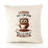 Housse de Coussin Premium La Doudou Chouette Grain - Coton Canvas Fairtrade Beige Idée Cadeau Décoration Canapé 40x40
