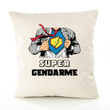 Housse de Coussin Premium Super Gendarme - Coton Canvas Fairtrade Beige Idée Cadeau Décoration Canapé