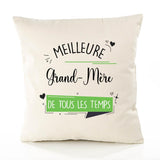 Housse de Coussin Premium Grand-Mère Meilleure Temps Femme - Coton Canvas Fairtrade Beige Idée Cadeau Décoration Canapé 40x40
