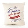 Housse de Coussin Premium Pilote d'avion Meilleur Monde - Coton Canvas Fairtrade Beige Idée Cadeau Décoration Canapé