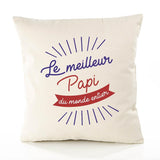 Housse de Coussin Premium Papi Meilleur du Monde Entier Meilleur Monde - Coton Canvas Fairtrade Beige Idée Cadeau Décoration Canapé