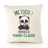 Housse de Coussin Premium Marie-Claude Pas Touche Panda - Coton Canvas Fairtrade Beige Idée Cadeau Décoration Canapé 40x40