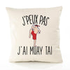 Housse de Coussin Premium Muay Thai Version Blanc - Coton Canvas Fairtrade Beige Idée Cadeau Décoration Canapé