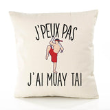 Housse de Coussin Premium Muay Thai Version Blanc - Coton Canvas Fairtrade Beige Idée Cadeau Décoration Canapé