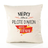 Housse de Coussin Premium Merci Pilote d'avion Génial - Coton Canvas Fairtrade Beige Idée Cadeau Décoration Canapé