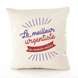 Housse de Coussin Premium Urgentiste Meilleur Monde - Coton Canvas Fairtrade Beige Idée Cadeau Décoration Canapé