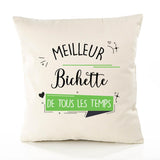 Housse de Coussin Premium Meilleur Bichette de Tous Les Temps 2 - Coton Canvas Fairtrade Beige Idée Cadeau Décoration Canapé