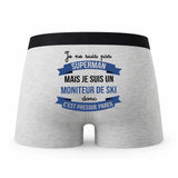 Caleçon Je ne suis Pas Super-héros mais Je suis Moniteur De Ski - Humour Boxer Gris Cadeau