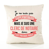 Housse de Coussin Premium Clerc de notaire Superwomen - Coton Canvas Fairtrade Beige Idée Cadeau Décoration Canapé
