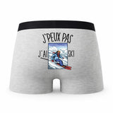 Caleçon Ski - Humour Boxer Gris Idée Cadeau Passion