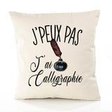 Housse de Coussin Premium Calligraphie Version Blanc - Coton Canvas Fairtrade Beige Idée Cadeau Décoration Canapé