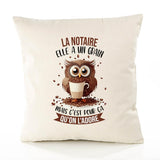 Housse de Coussin Premium La Notaire Chouette Grain - Coton Canvas Fairtrade Beige Idée Cadeau Décoration Canapé 40x40