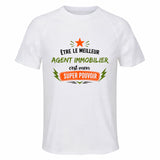Maillot de Sport Homme Meilleur Agent Immobilier Super Pouvoir Cadeau Anniversaire Noël Fête des Pères T-Shirt Respirant Polyester