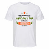 Maillot de Sport Homme Meilleur Handballeur Super Pouvoir Cadeau Anniversaire Noël Fête des Pères T-Shirt Respirant Polyester