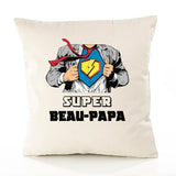 Housse de Coussin Premium Super Beau-Papa - Coton Canvas Fairtrade Beige Idée Cadeau Décoration Canapé