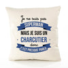 Housse de Coussin Premium Je ne suis Pas superhomme mais Je suis Charcutier Donc C'est Presque pareil - Coton Canvas Fairtrade Beige Idée Cadeau Décoration Canapé 40x40