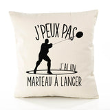 Housse de Coussin Premium Lancer du Marteau Version Blanc - Coton Canvas Fairtrade Beige Idée Cadeau Décoration Canapé 40x40