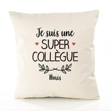 Housse de Coussin Premium Thaïs Une Super Collègue - Coton Canvas Fairtrade Beige Idée Cadeau Décoration Canapé