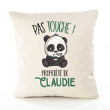 Housse de Coussin Premium Claudie Pas Touche Panda - Coton Canvas Fairtrade Beige Idée Cadeau Décoration Canapé 40x40