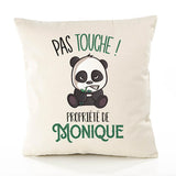 Housse de Coussin Premium Monique Pas Touche Panda - Coton Canvas Fairtrade Beige Idée Cadeau Décoration Canapé 40x40