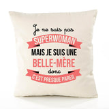Housse de Coussin Premium Belle-Mère Superwomen - Coton Canvas Fairtrade Beige Idée Cadeau Décoration Canapé