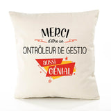 Housse de Coussin Premium Merci Contrôleur de Gestion Génial - Coton Canvas Fairtrade Beige Idée Cadeau Décoration Canapé