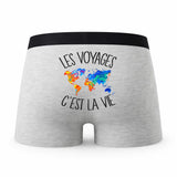 Caleçon Voyages - Humour Boxer Gris Passion Idée Cadeau