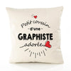 Housse de Coussin Premium Graphiste d'amour - Coton Canvas Fairtrade Beige Idée Cadeau Décoration Canapé 40x40