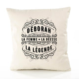 Housse de Coussin Premium DÉBORAH Déesse légende Noire - Coton Canvas Fairtrade Beige Idée Cadeau Décoration Canapé