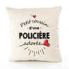 Housse de Coussin Premium Policiere d'amour - Coton Canvas Fairtrade Beige Idée Cadeau Décoration Canapé 40x40