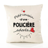 Housse de Coussin Premium Policiere d'amour - Coton Canvas Fairtrade Beige Idée Cadeau Décoration Canapé 40x40