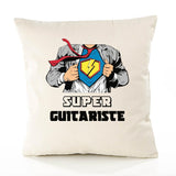 Housse de Coussin Premium Super Guitariste - Coton Canvas Fairtrade Beige Idée Cadeau Décoration Canapé