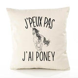 Housse de Coussin Premium Poney Version Blanc - Coton Canvas Fairtrade Beige Idée Cadeau Décoration Canapé