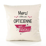Housse de Coussin Premium Merci Opticienne Géniale - Coton Canvas Fairtrade Beige Idée Cadeau Décoration Canapé
