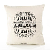 Housse de Coussin Premium Adeline Déesse légende Noire - Coton Canvas Fairtrade Beige Idée Cadeau Décoration Canapé