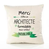 Housse de Coussin Premium Merci Architecte Inoubliable - Coton Canvas Fairtrade Beige Idée Cadeau Décoration Canapé