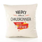Housse de Coussin Premium Merci Chaudronnier Génial - Coton Canvas Fairtrade Beige Idée Cadeau Décoration Canapé